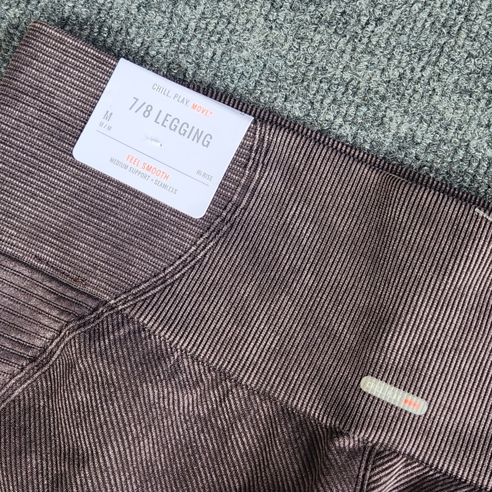 Aerie Chill Play Move 7/8 Leggings Womens Medium Brown Ribbed Seamless High Rise - Picture 4 of 9